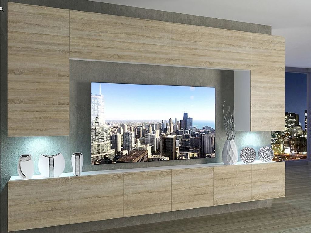 Wohnwand Schrankwand IMPERIA II 300 cm viele Farbkombinationen hochglanz matt EICHE SONOMA MATT IMP 2/5/W/DS/0/0 mit LED Beleuchtung