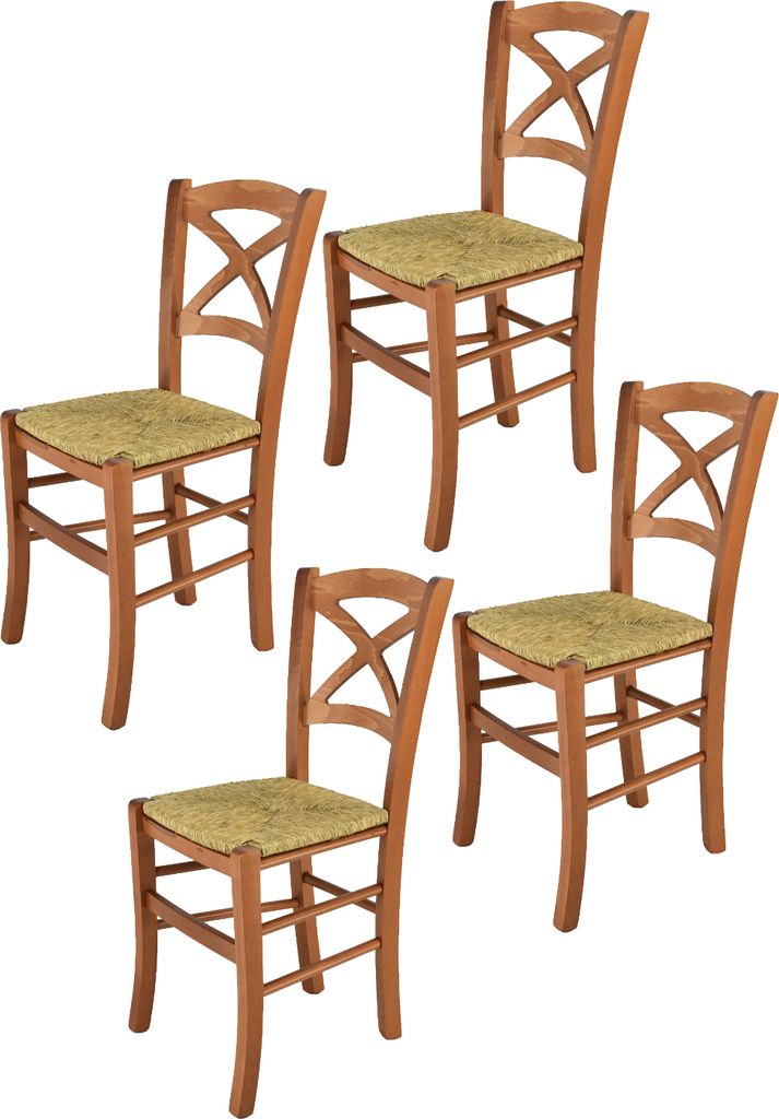 t m c s Tommychairs - 4er Set Stühle CROSS für Küche und Esszimmer, robuste Struktur aus lackiertem Buchenholz im Farbton Kirschholz und Sitzfl...