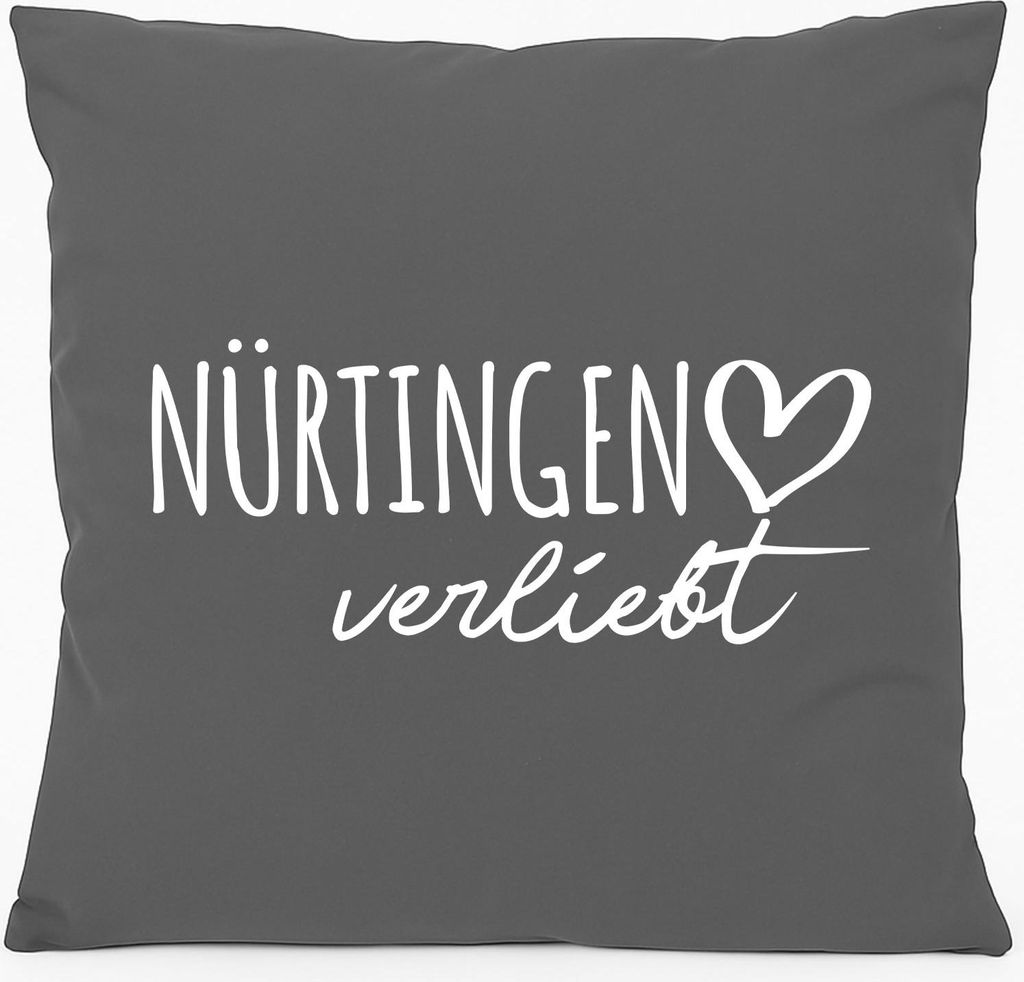 Huuraa Kissen Nürtingen verliebt 40x40cm mit Füllung Steel Grey Baumwolle Dekokissen Geschenkidee