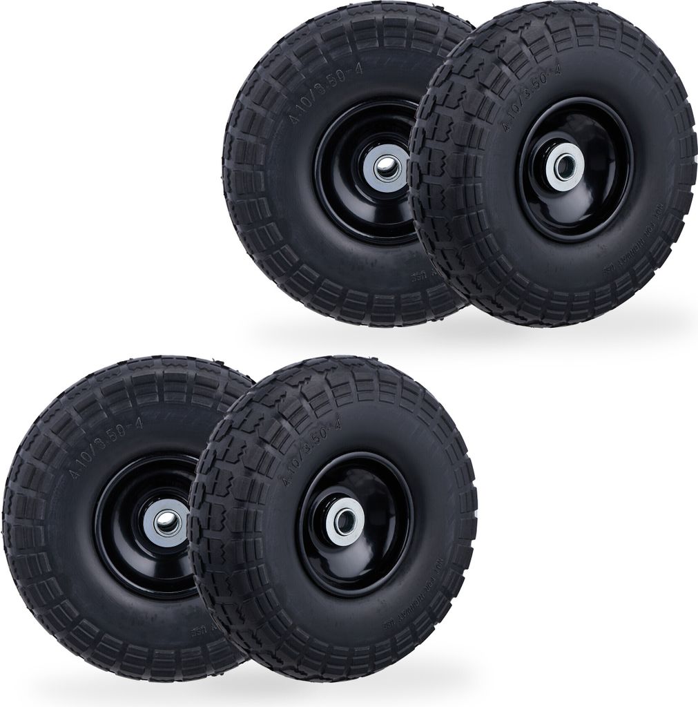 Relaxdays 4x Sackkarrenrad, pannensichere Vollgummireifen, 4.10/3.50-4", Stahlfelge, bis 150 kg, 260x85 mm, schwarz