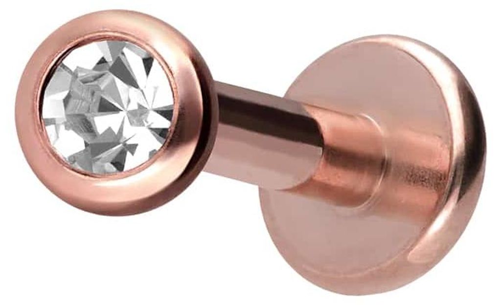 Ohrpiercing, Nasenpiercing Titan Labret mit Innengewinde KRISTALL RoséGold Stablänge: 6mm + Stabstärke: 1,6mm + Kugelgröße: 2,5mm