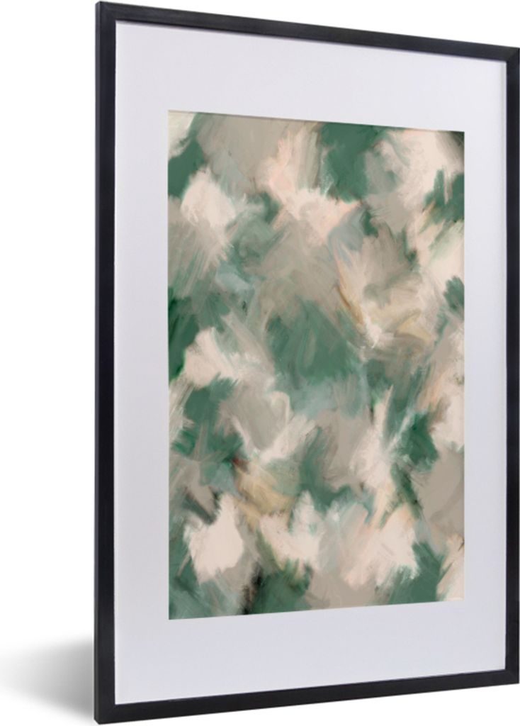 MuchoWow Gerahmtes Poster Grün - Muster - Farbe - Abstrakt 40x60 cm - Poster mit Schwarzem Bilderrahmen Wandposter Rahmen Foto Bilder - Poster i...
