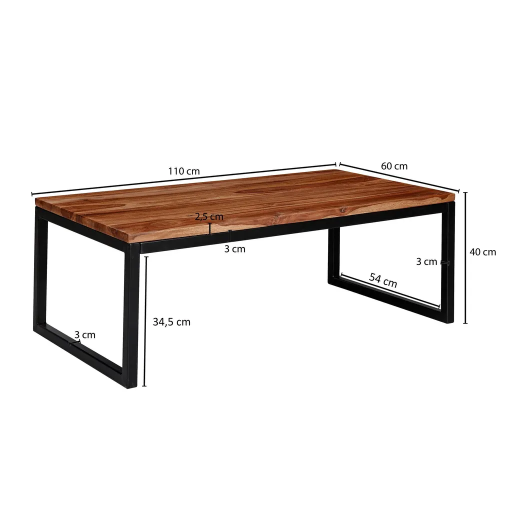 Table basse industrielle faite main en bois de Sheesham massif 110cm - 3