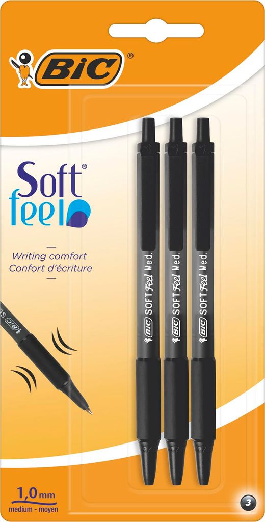 BIC Soft Feel Kugelschreiber, schwarz, 3 Stück Produktbild 