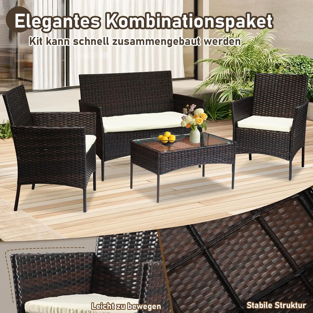 Salon de terrasse complet pour 4 personnes, idéal balcon et véranda