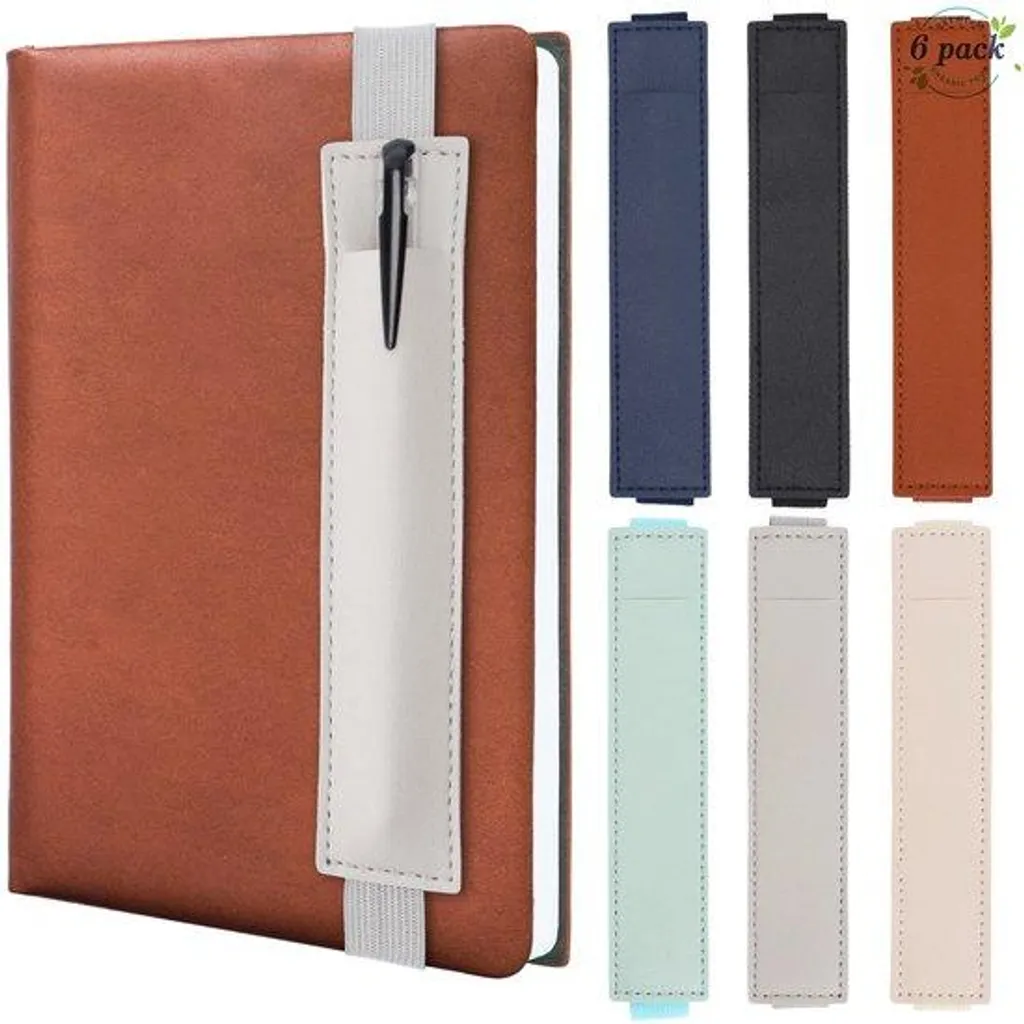 Porte-stylo pour carnet en similicuir avec bande élastique - Lot de 6