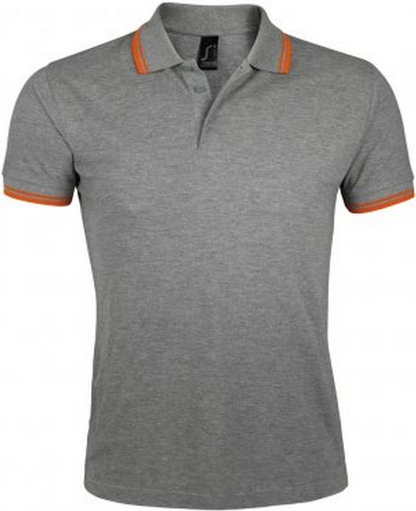 SOLS Herren Pasadena Tipped Kurzarm Pique Polo PC2431 (2XL) (Grau meliert/Orange)