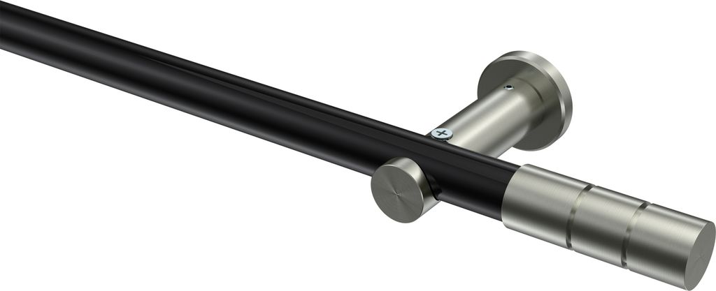 Interdeco Gardinenstange / Vorhangstange Schwarz / Edelstahl-Optik, Typ Platon Elanto (Rillenzylinder) ohne Ringe, 20 mm Ø 1-läufig, 400 cm