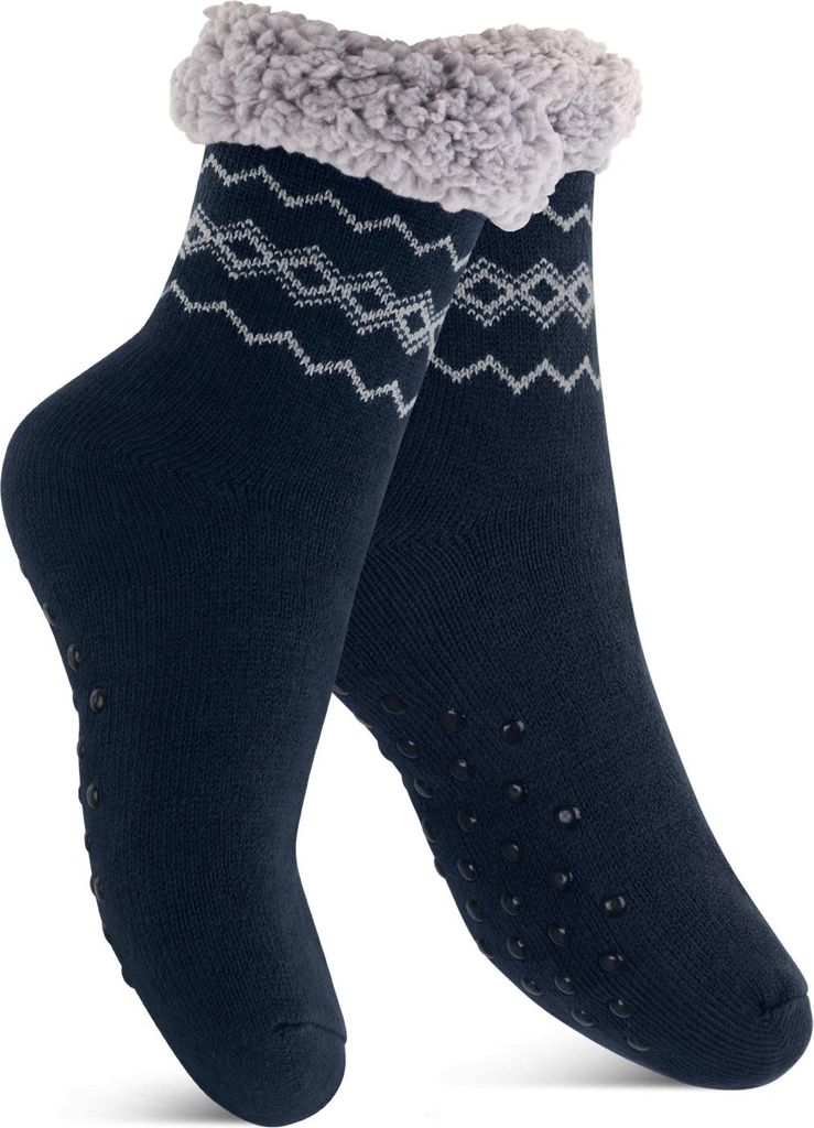 Footstar Damen und Herren Winter Haussocken (1 Paar) Kuschelsocken - Navy 39-42