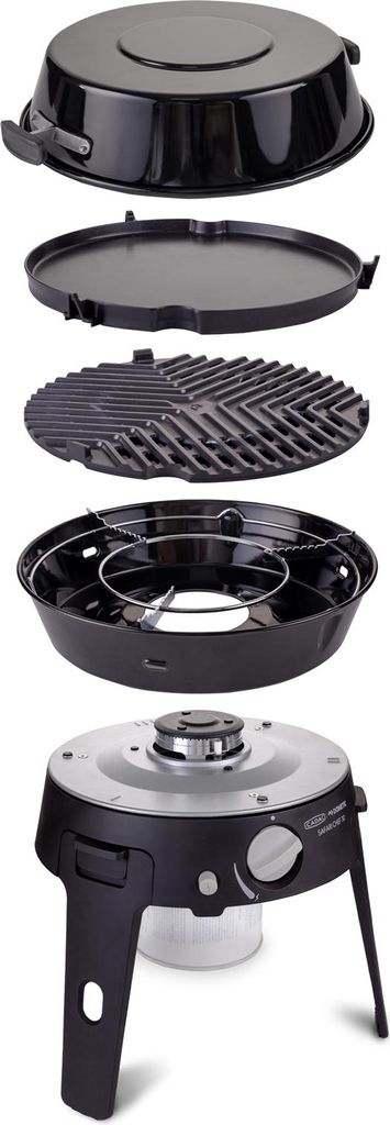 Exploded view of a portable grill.