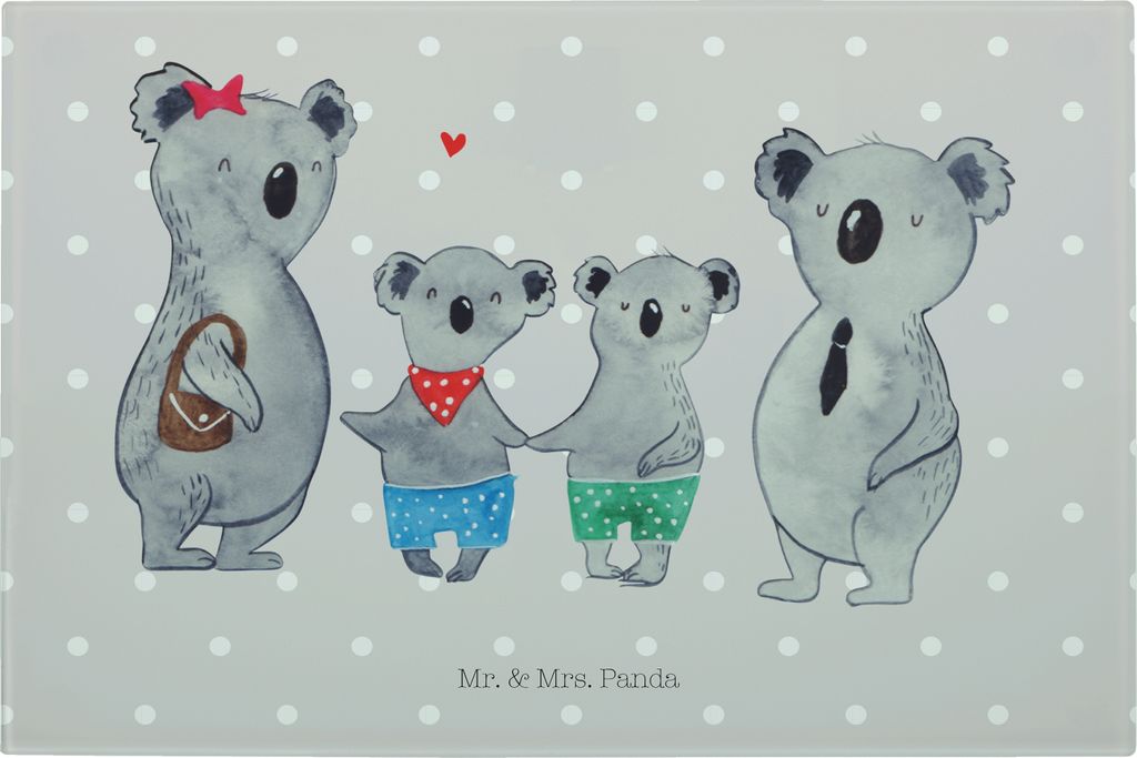 Mr. & Mrs. Panda Glas Schneidbrett Koala Familie zwei - Grau Pastell - Geschenk, Zusammen, Schneidebrett, Küchenbrett, Koalabär, Schneidplatte, M...