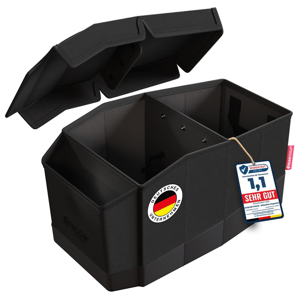 ATHLON TOOLS Premium Mittelsitz-Organizer mit Deckel - vielseitig - Auto Kiste - Cleverer Stauraum mit Magnetverschluss - Einfache Reinigung