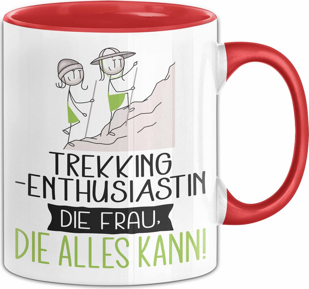 Trekking-Enthusiastin Geschenk Tasse Becher Die Frau Die Allen Kann Geschenkidee für eine Trekking-Enthusiastin Lustig (Rot)