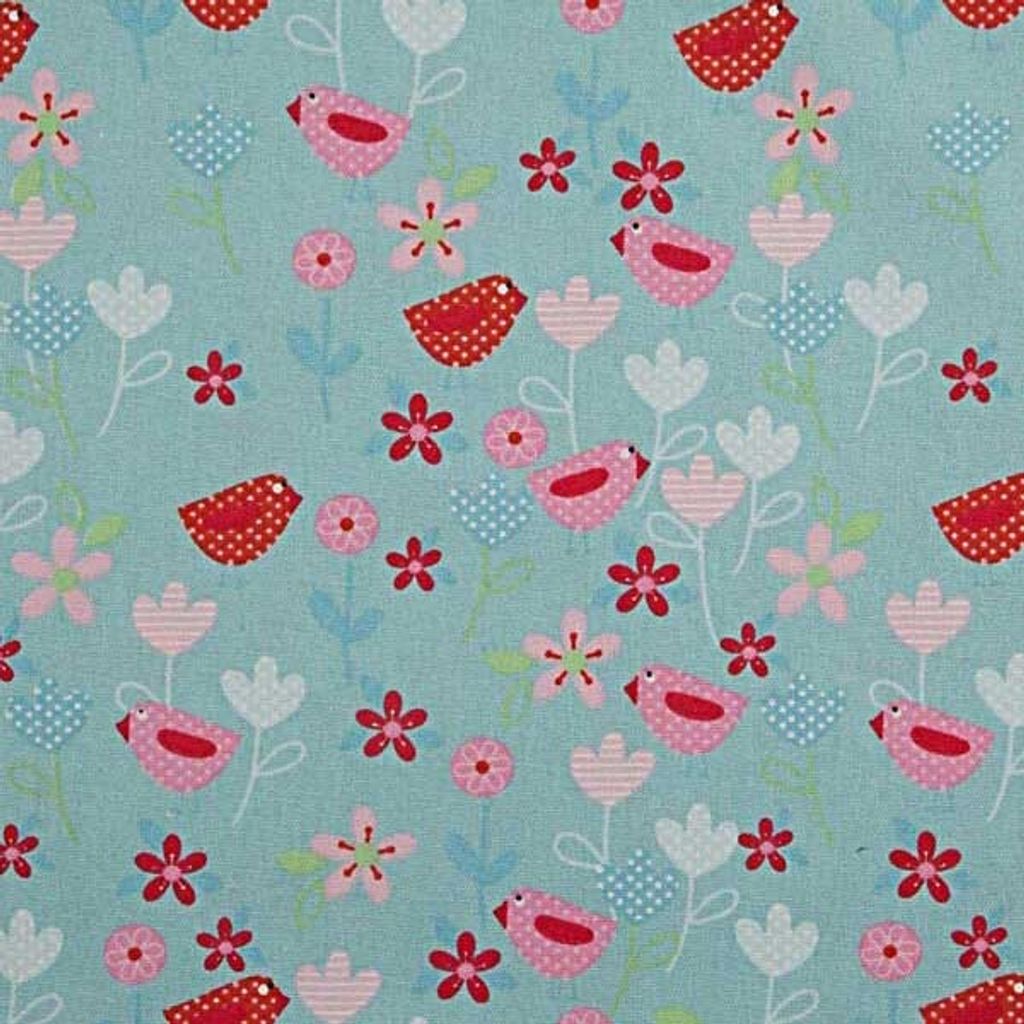HOMESCAPES Stoff Meterware Vögel & Blumen 150 cm breit