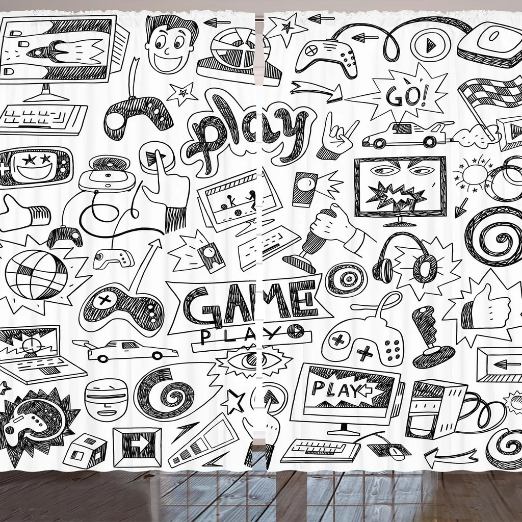 Rideau de chambre gaming style bande dessinée pour ado 280x225cm