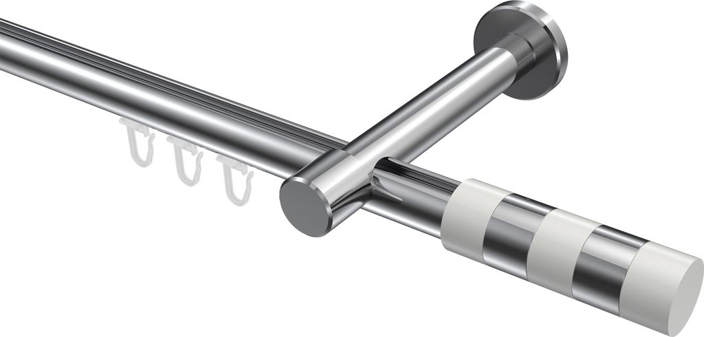 Interdeco Innenlaufstange / Gardinenstange mit Innenlauf Chrom, Typ Prestige Mavell (Zylinder Bicolor), 20 mm Ø 1-läufig, 280 cm