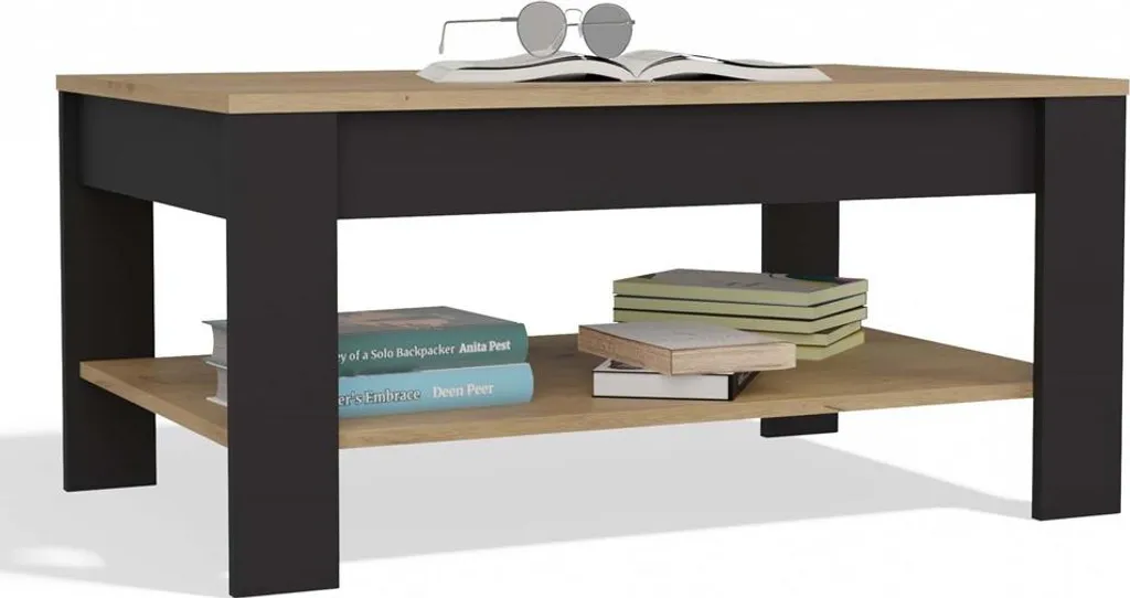 Table basse bois et métal noir OHIO - Design industriel avec rangement