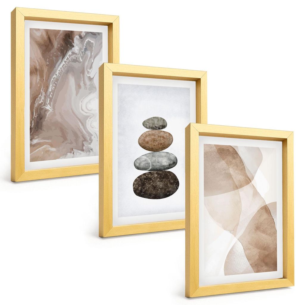 Bilder Set 3-teilig im Goldrahmen Rahmen – Wandbilder 3 Stück – gerahmte Poster für Wohnzimmer, Schlafzimmer und Flur – 20x30 cm – Abstra...