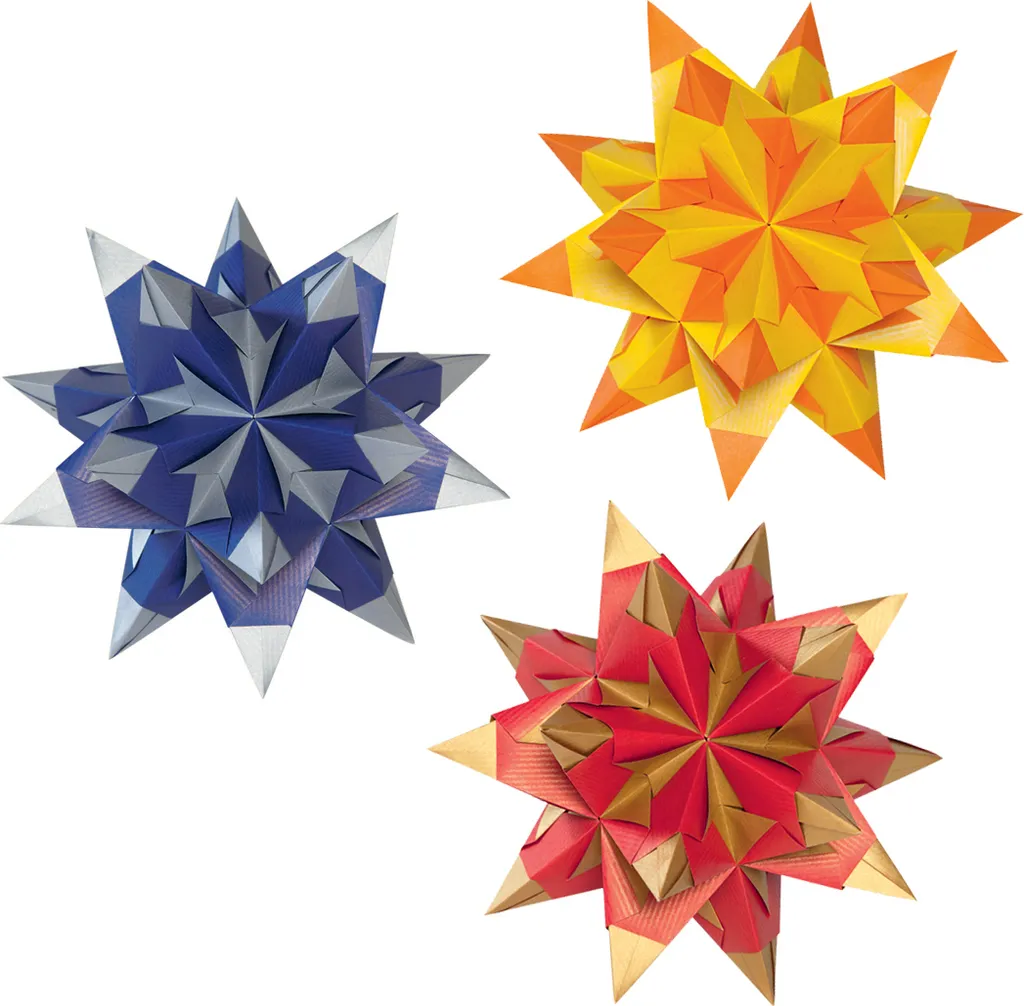 folia 409/1515 - Set bricolage Bascetta stella grafica rosso/oro, 32 fogli, 15 x 15 cm, dimensioni finite della stella di carta circa 20 cm, con istruzioni dettagliate (lingua italiana non garantita