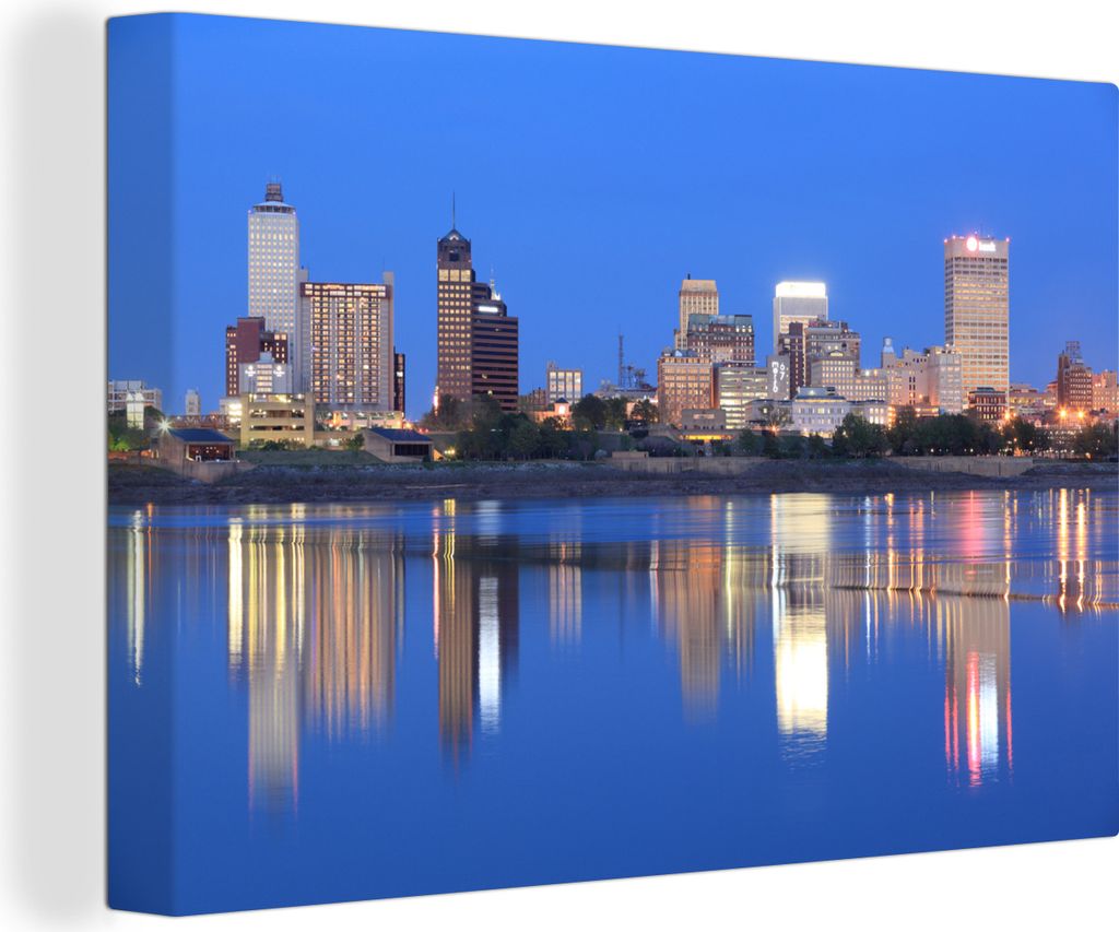 OneMillionCanvasses - Leinwandbilder - 140x90 cm, Skyline - Memphis - Nacht, Wandbilder Kunstdruck Wanddekoration - Foto auf Leinwand - Gemälde ...