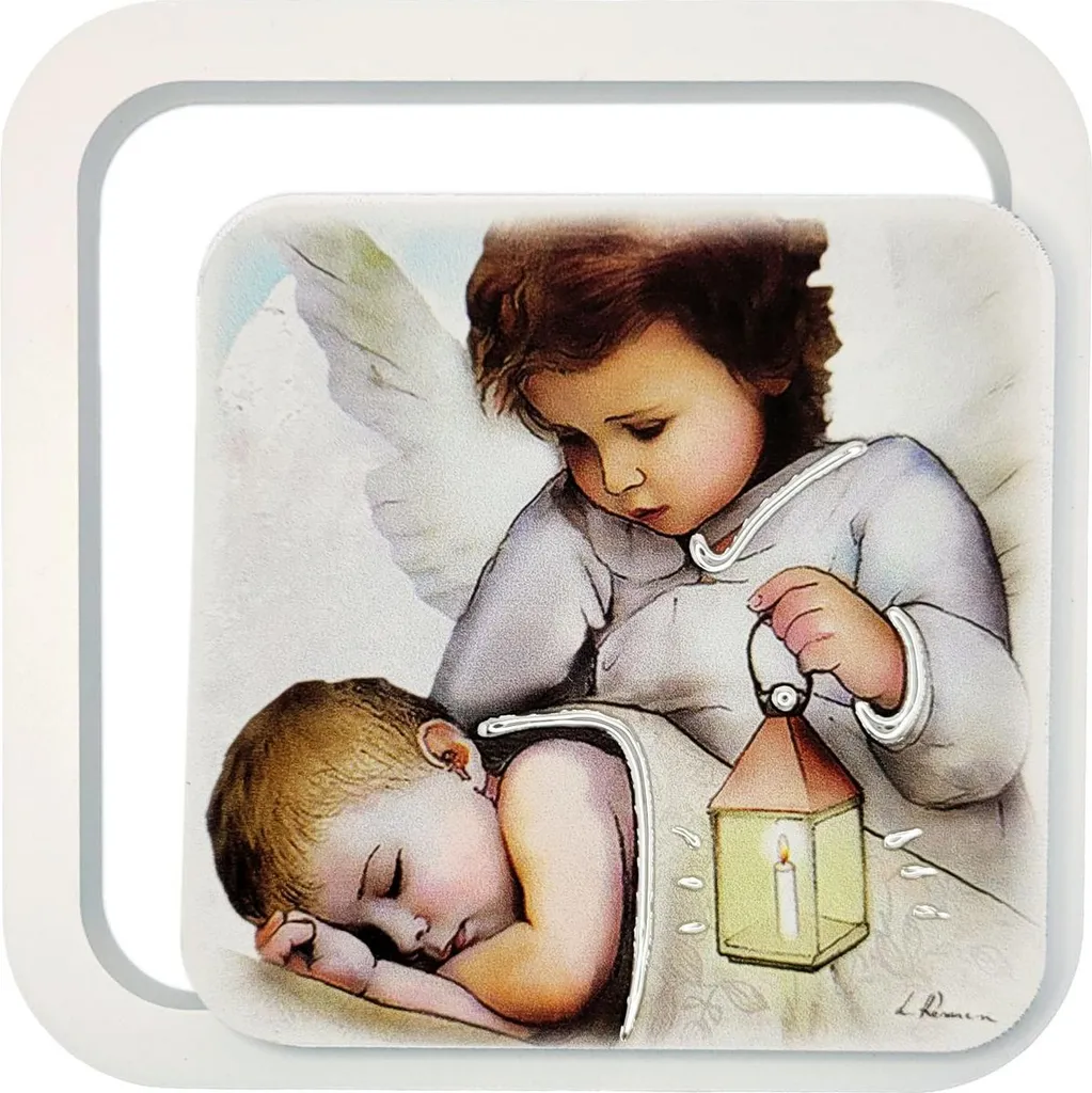 Icône religieuse ange sur bois 11x11 cm - Petit tableau déco sacrée