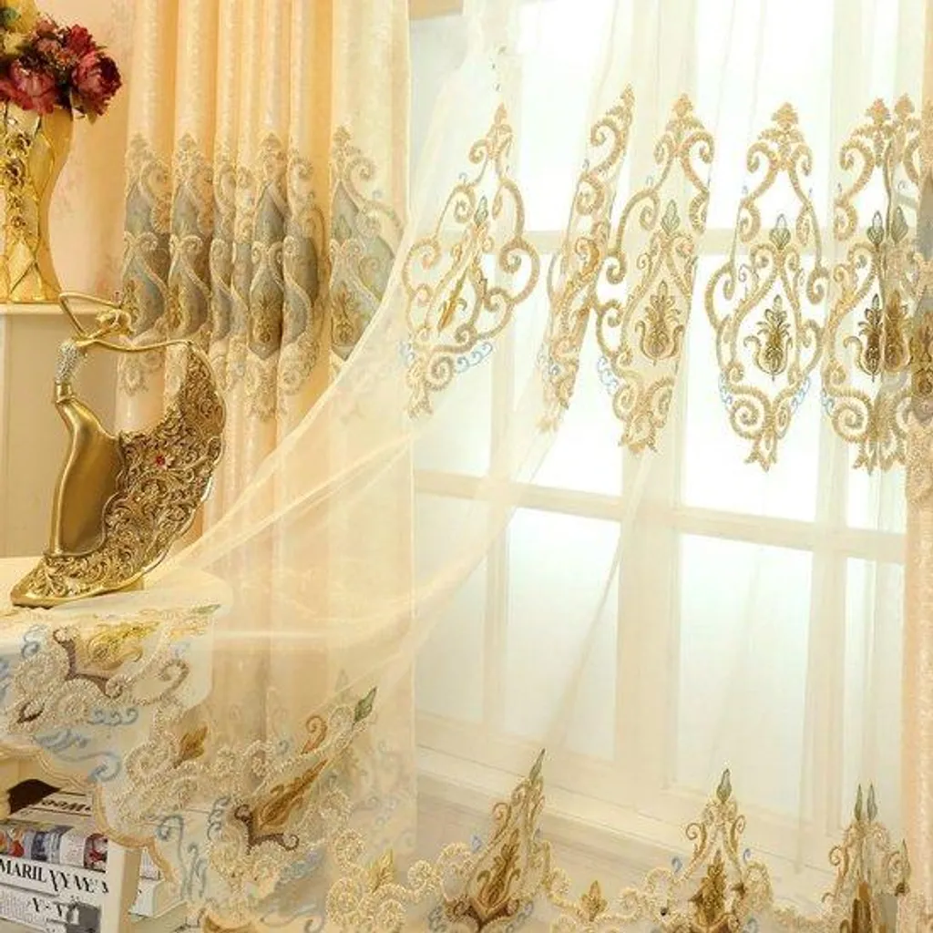 Rideaux de luxe couleur or pour salon - Lot de 2 pans 140x260 cm