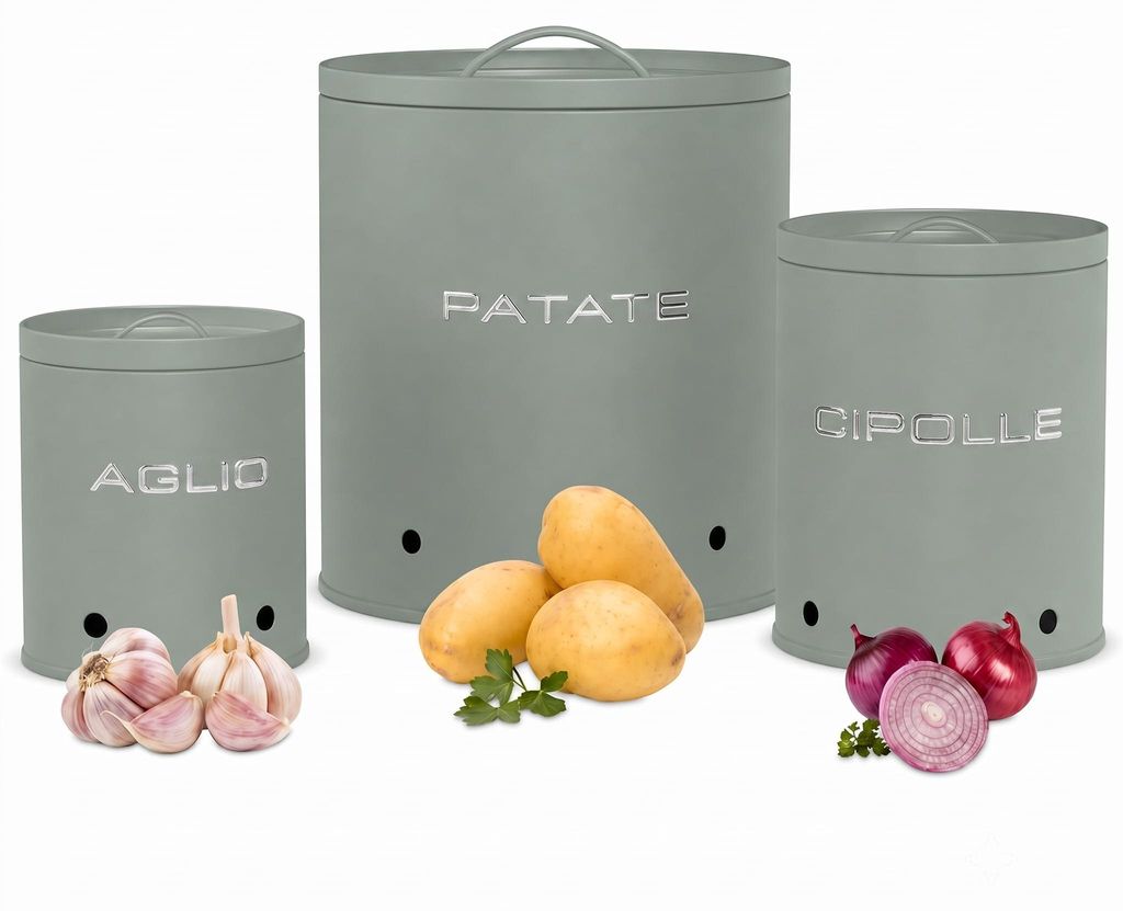 KOOK TIME Porta patate, cipolle e aglio, set da 3, rotondi, Immagine del prodotto 