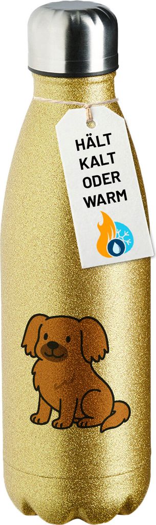Huuraa Trinkflasche Tibet Spaniel Comic Tibbie 500ml Gold Edelstahl Wasserflasche Trinkflasche Geschenkidee