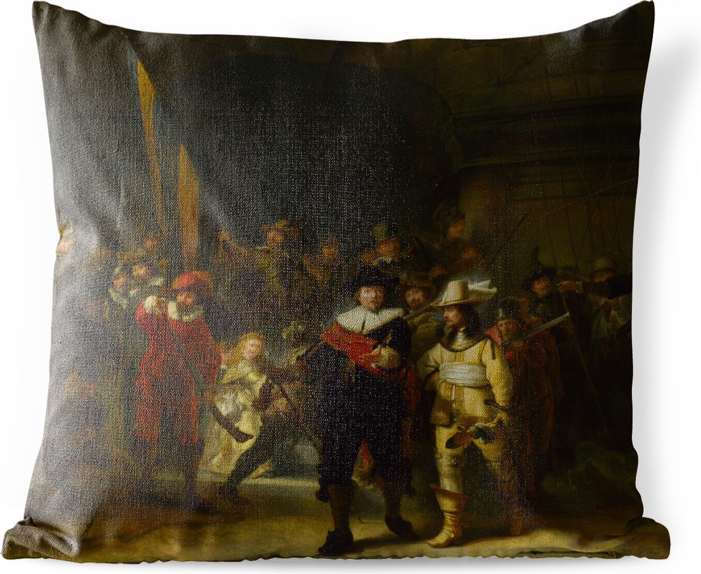 MuchoWow Outdoor Kissen - Die Nachtwache - Gemälde von Rembrandt van Rijn - 45x45 cm - Wetterfest - Lounge Kissen - Fotokissen - Dekoratives Kissen