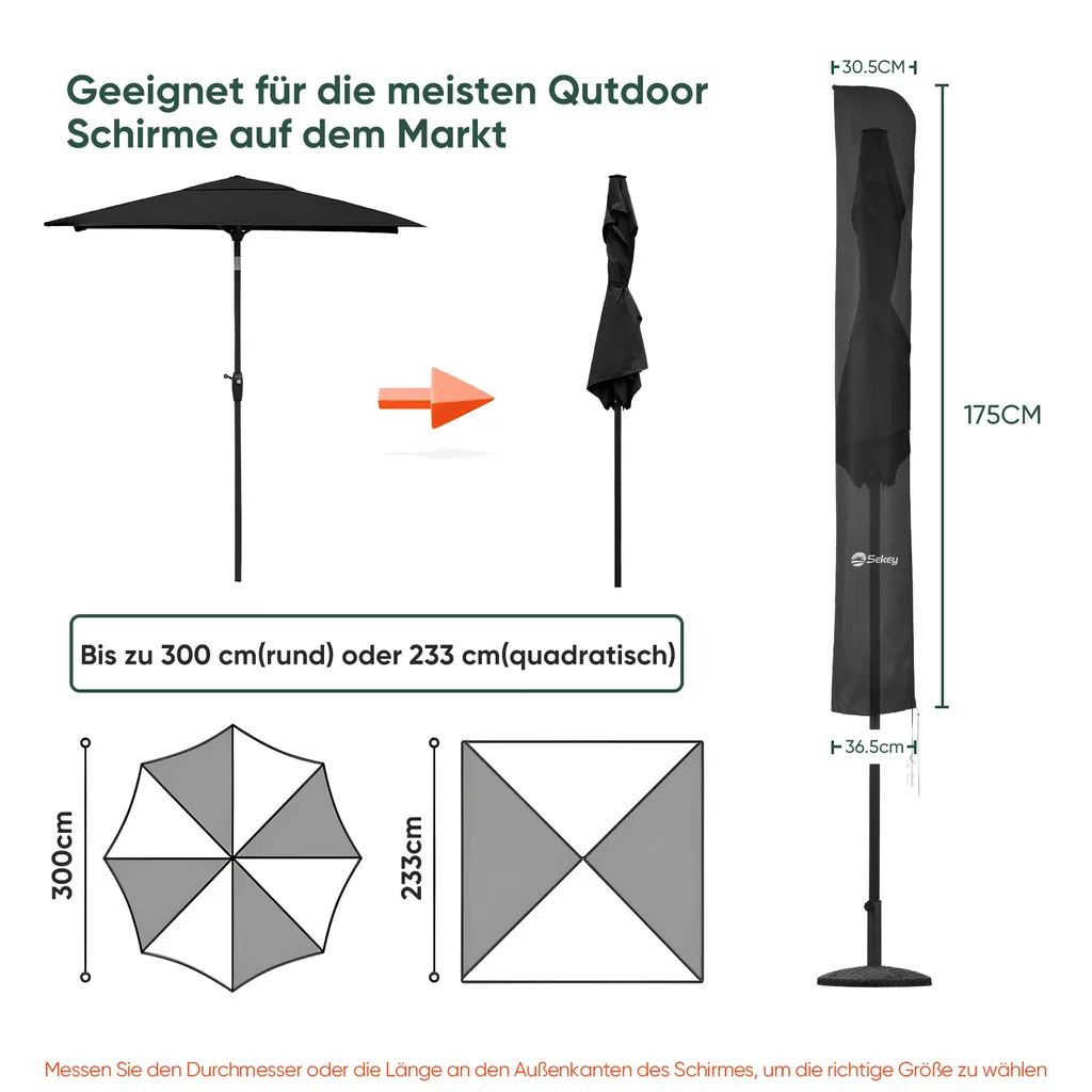 Housse Parasol Imperméable en Polyester Noir Résistant de Ø 300 cm - 2