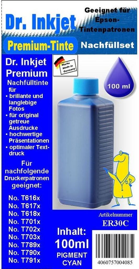 ER30C - cyan - Dr.Inkjet Premium Nachfülltinte 100ml für Ihren Epson Drucker