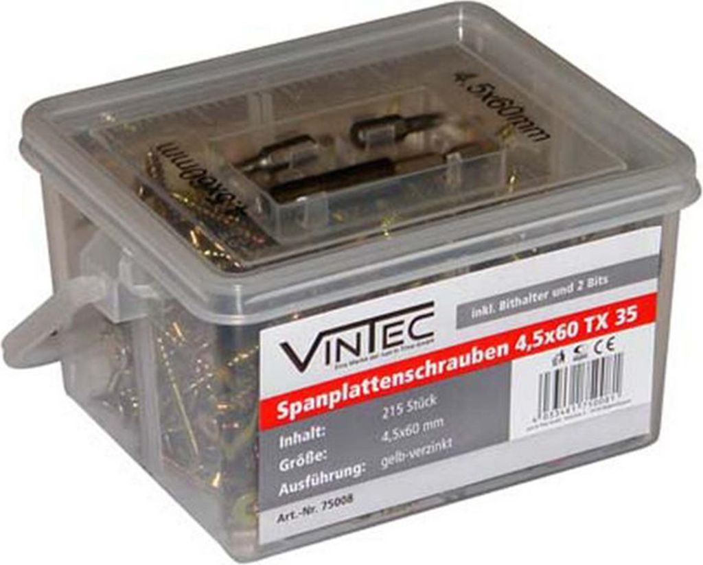 Spanplattenschrauben 4,5x60 TX 35 Inkl. Bithalter & 2 Bits 75008