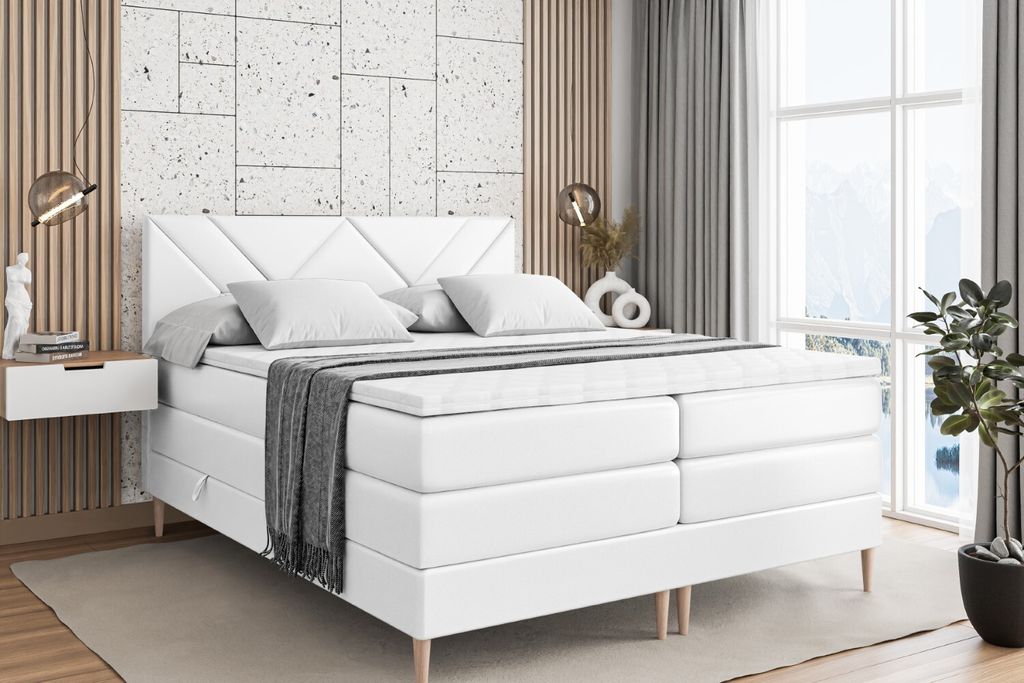 ALTDECOR Boxspringbett mit Holz Füßen, Matratze und Lattenrost, Topper, Polsterbett mit Bettkasten, Bett mit Stauraum H3- und H4- Matratze, Doppe...