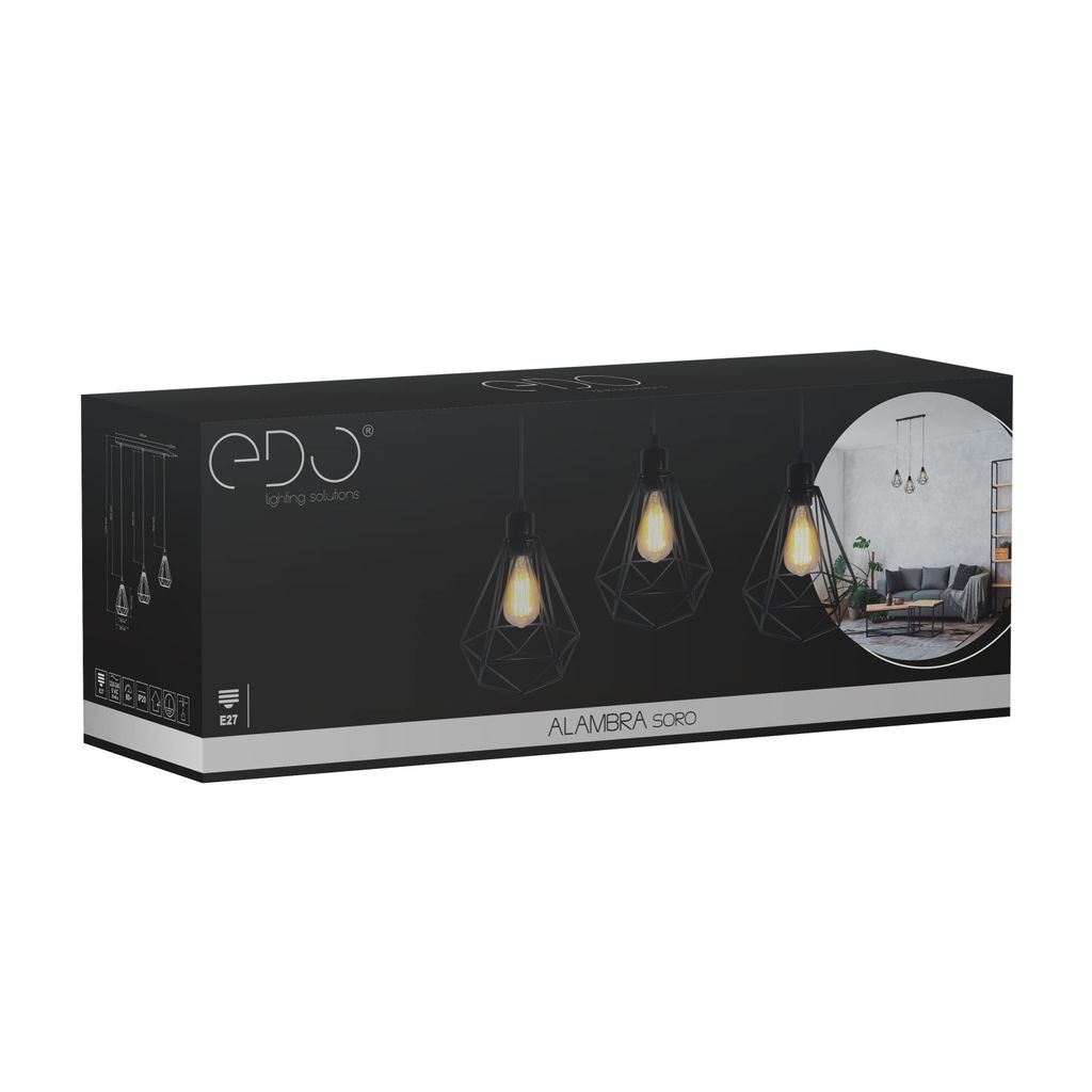 Suspension Plafonnier ALAMBRA SORO 3xE27 noir EDO777195 EDO Image du produit 