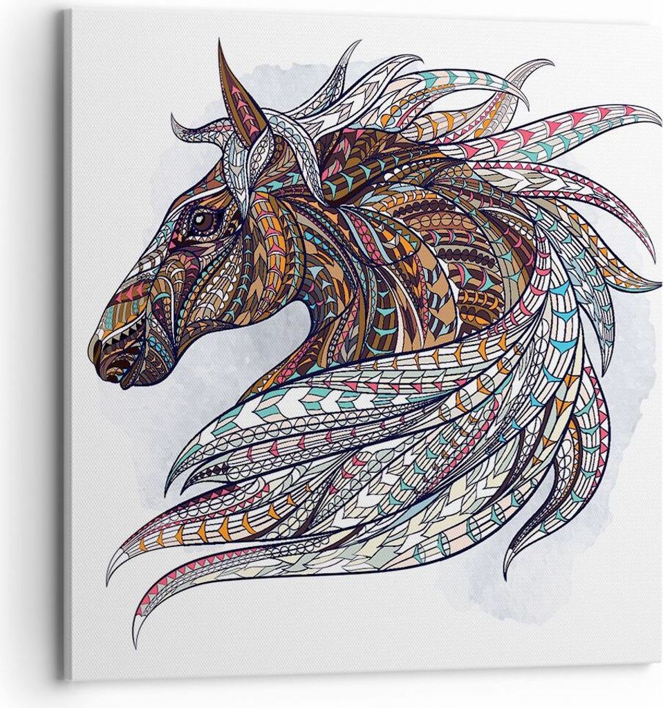 Bild auf Leinwand - Leinwandbild - Pferd Eleganz Grafik Kopf - 70x70cm - Wand Bild - Wanddeko - Leinwanddruck - Bilder - Kunstdruck - Wanddekoratio...