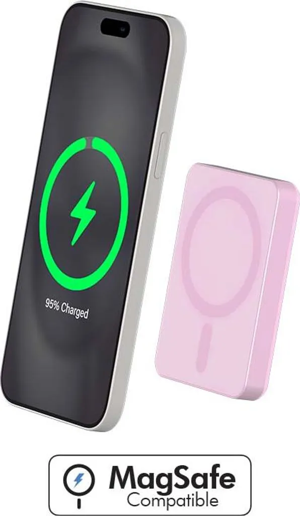 Chargeur Solaire MagSafe 5000mAh Rose - Power Bank Aimanté USB C 15W
