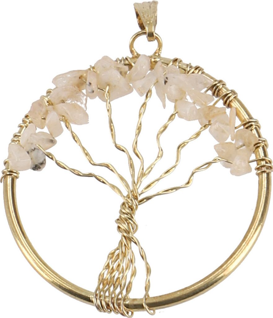 Lebensbaum Amulett, Goldener Kettenanhänger `Tree of Life` - Citrin/gold, Gold-Farben, Messing, Kettenanhänger, Amulette, Modeschmuck