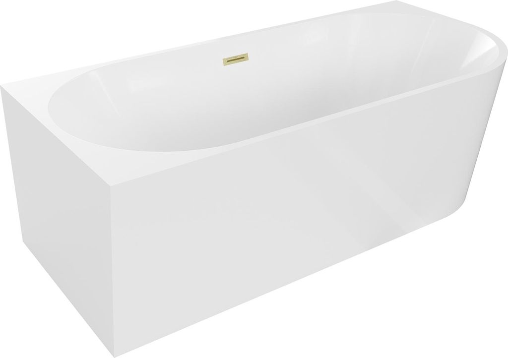 Mexen Mia freistehende Eckbadewanne links 140 x 75 cm, weiß, Überlauf gebürstet gold - 52691407500L-55