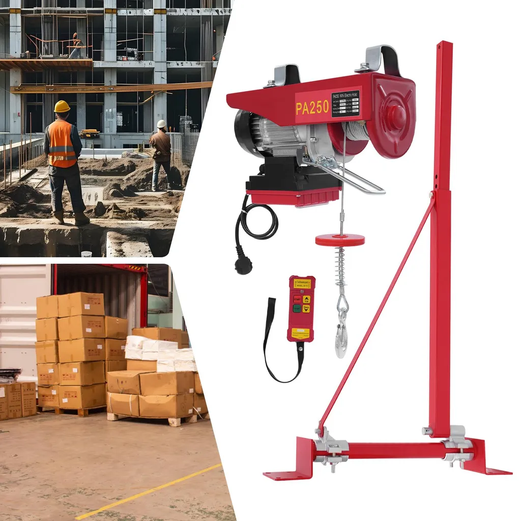 Treuil électrique 550W avec double câble et télécommande filaire rouge