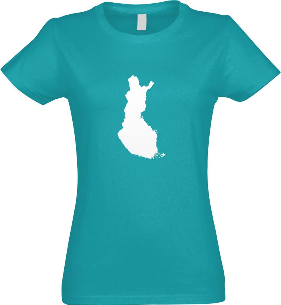Kiwistar - T-Shirt tailliert - Damen - türkis - Finnland Umriss Kontur - mit Motiv Bedruckt - Funshirt Design - Sport - Freizeit - Damen - XXL