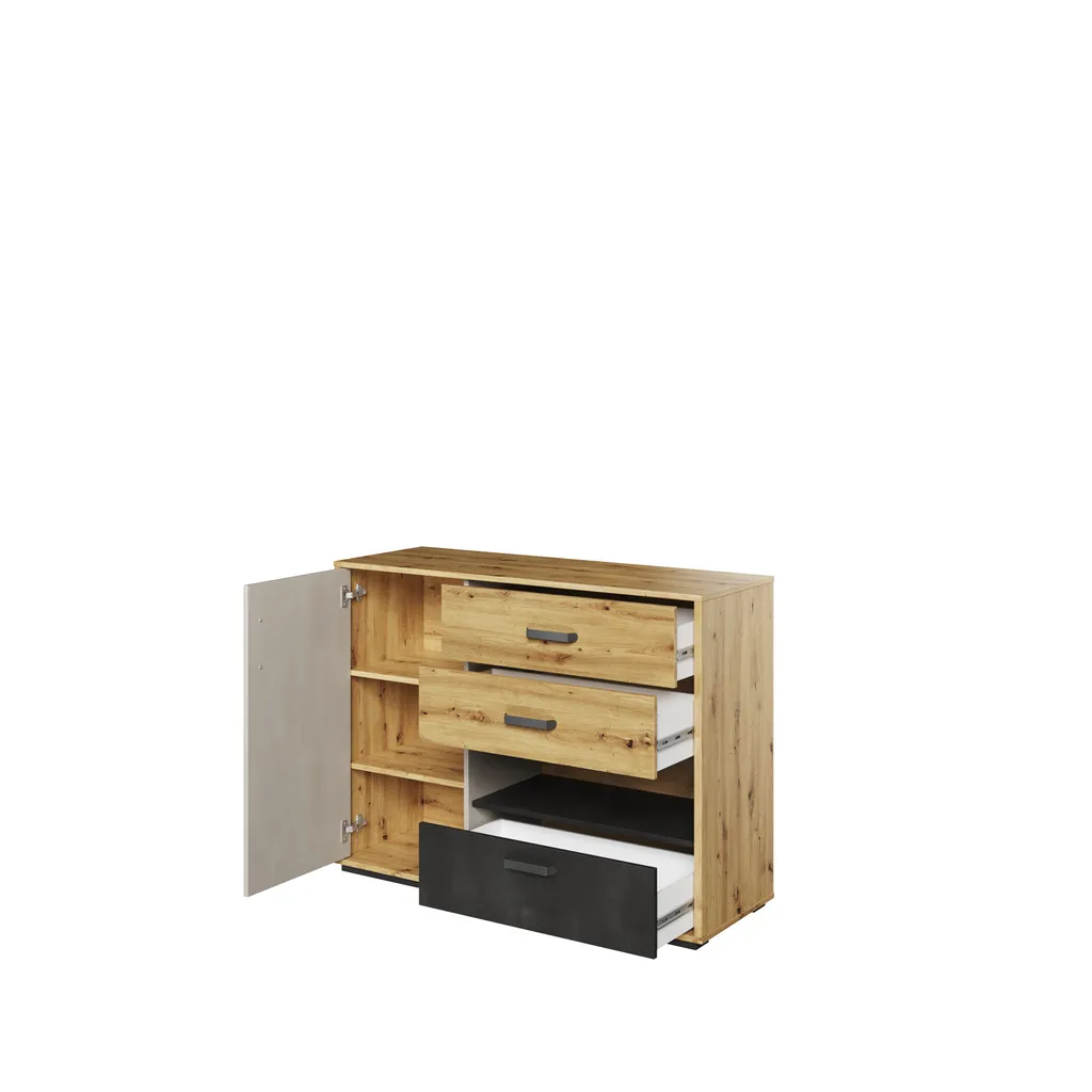 Commode 7 tiroirs QUBIC Chêne Artisan et acier MINIO - 2