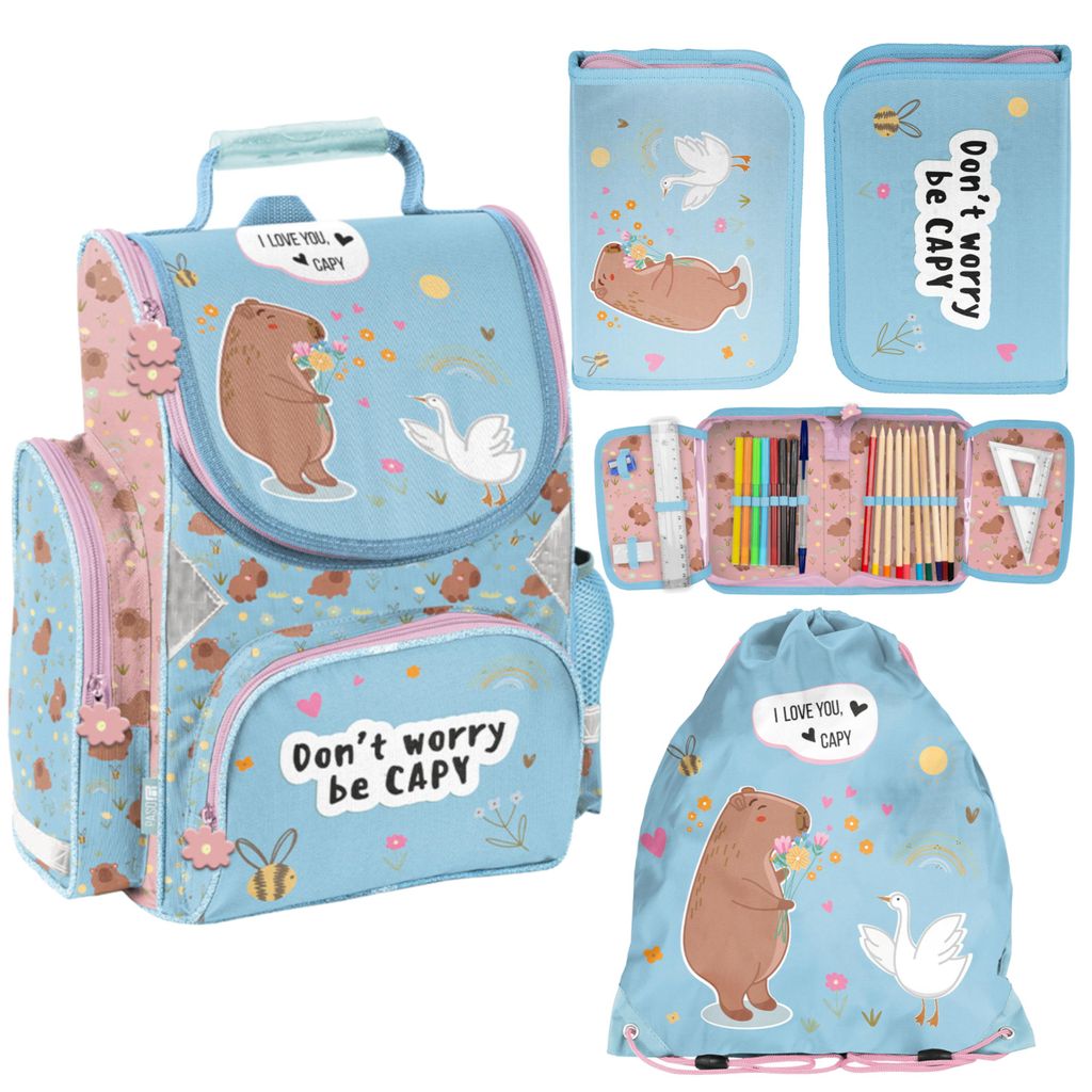 Schulranzen Capybara für Kinder mit Federmäppchen 1-3 Produktbild 