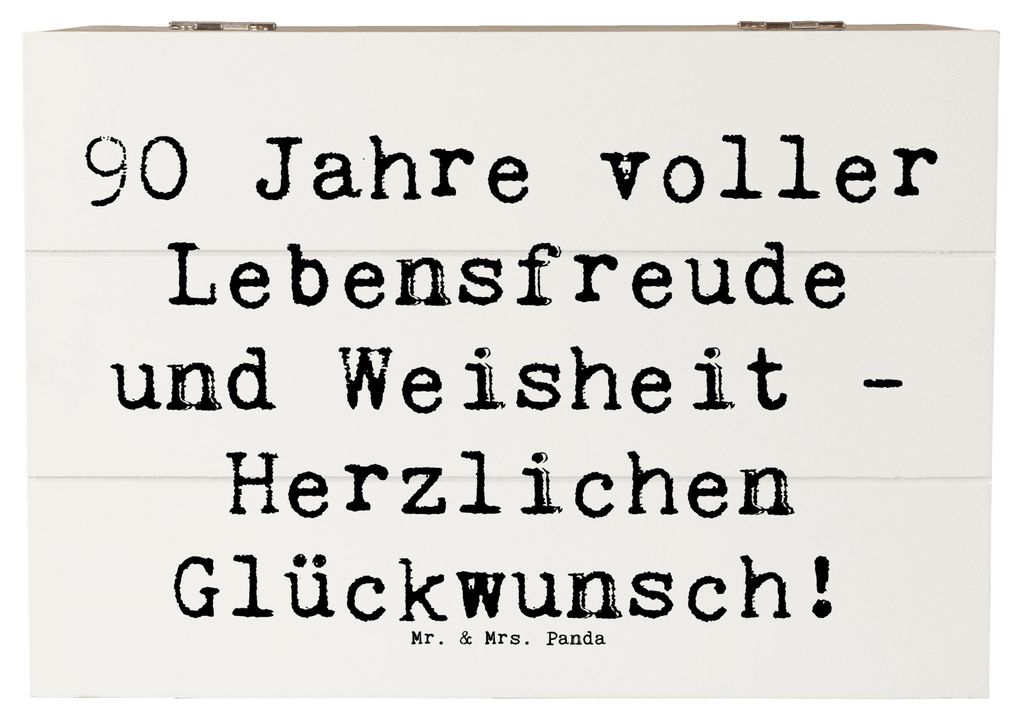 Mr. & Mrs. Panda Kiste Spruch 90. Geburtstag Lebensfreude 22 x 15 cm - Weiß - Geschenk, Alter, Happy Birthday, Holzkiste, wertschätzende Worte, n...