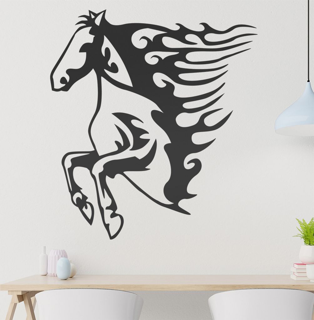 Flammen Pferd Wandtattoo in 6 Größen - Wandaufkleber Wall Sticker - Dekoration, Küche, Wohnzimmer, Schlafzimmer, Badezimmer