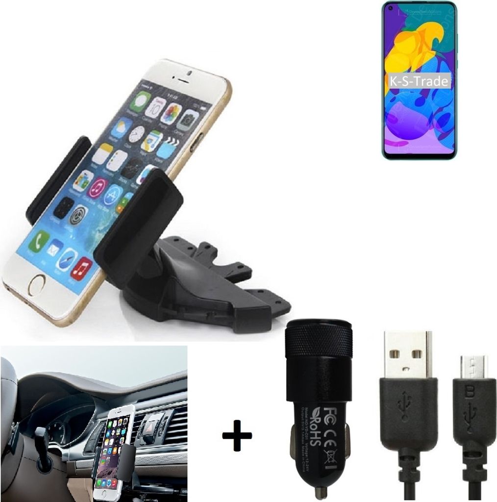TOP SET K-S-Trade Autohalterung kompatibel mit Huawei Honor Play 4T CD Schlitz Halterung KFZ-Halter Radio Handy Halterung 360° drehbar DVD-Schacht