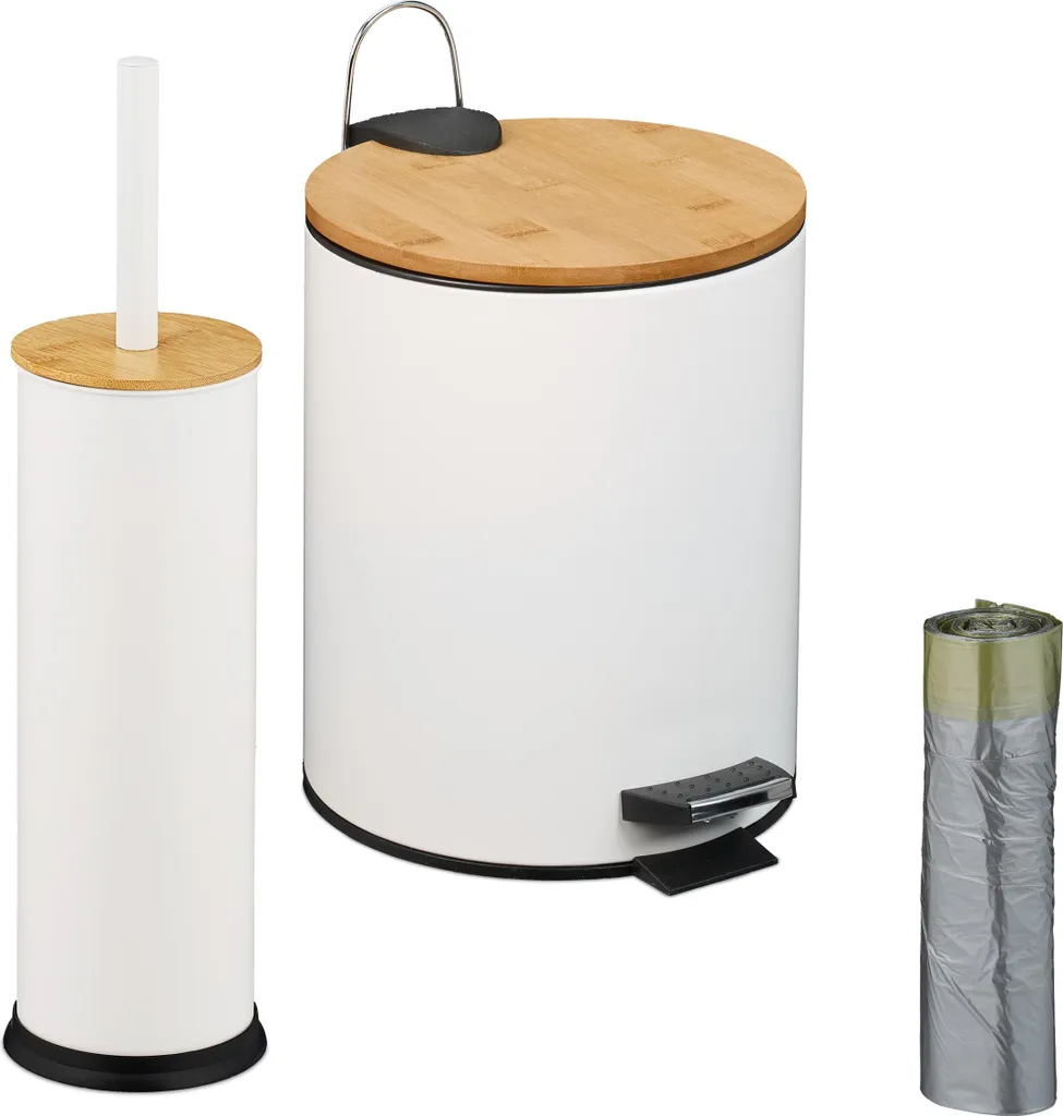 set da bagno relaxdays in 2 pezzi con cestino e scopino per WC