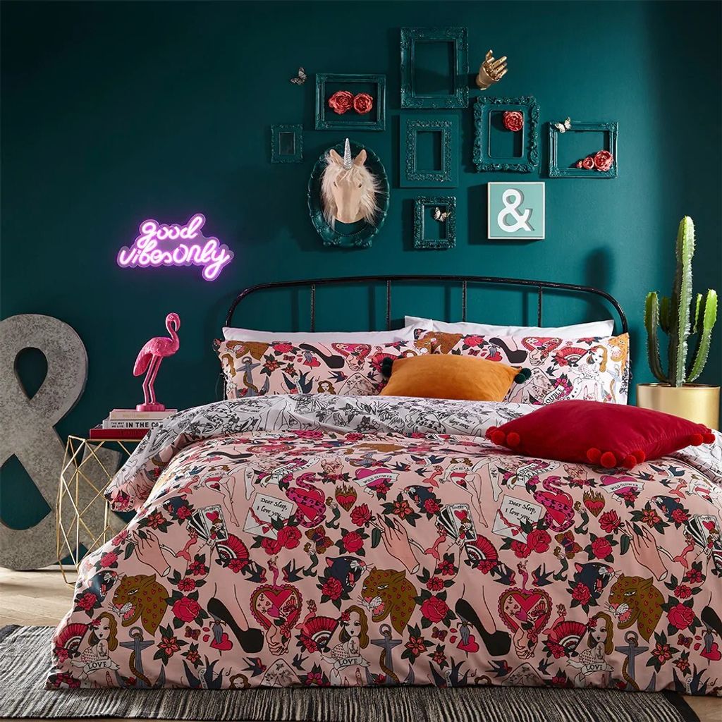 Furn - Tätowierung - Bettwäsche-Set "Inked" RV2796 (Doppelbett) (Rose)