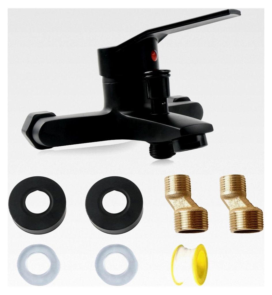 Mischbatterie für Badewanne, Badewannenarmatur, Heiß- und Kaltwasserhahn mit Montagezubehör, Einhebel-Wandmontage-Duscharmatur für Dusche und W...