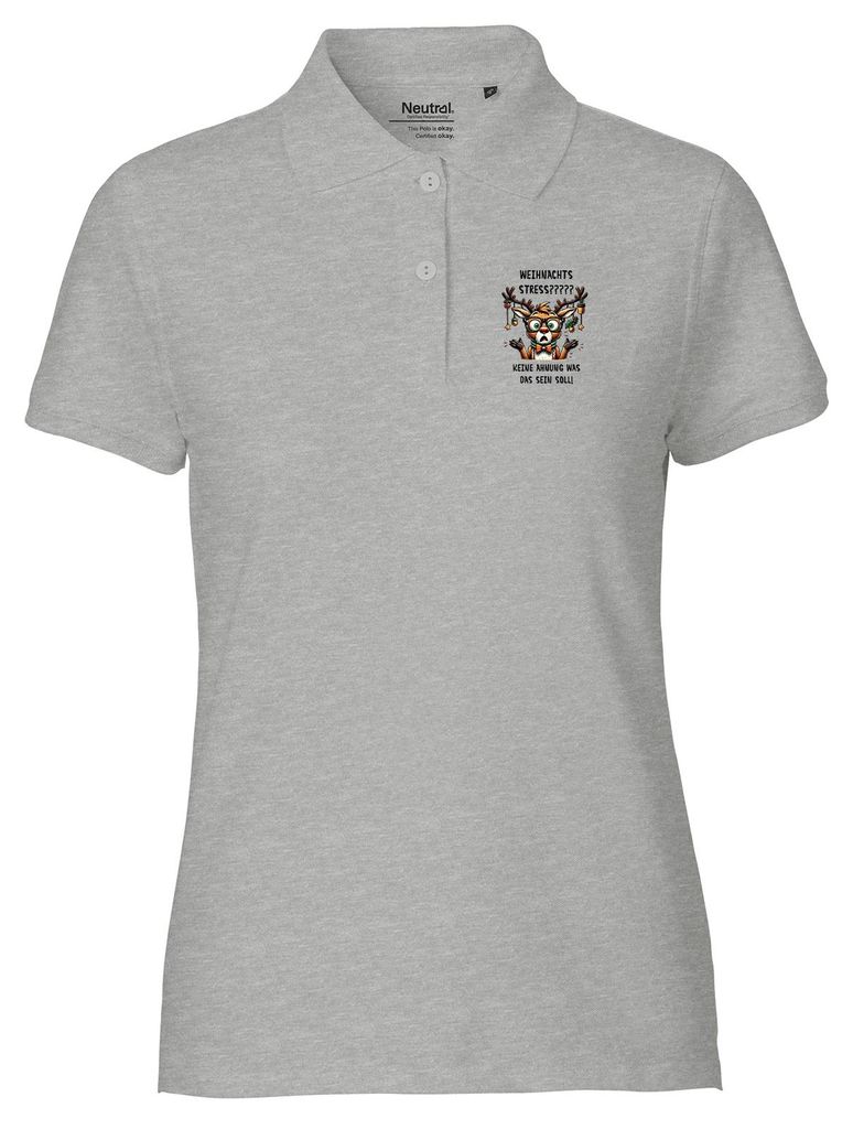 Huuraa Damen Polo Shirt Weihnachtsstress Rentier XL Sport Grey Bio Baumwolle Fairtrade Poloshirt Geschenkidee