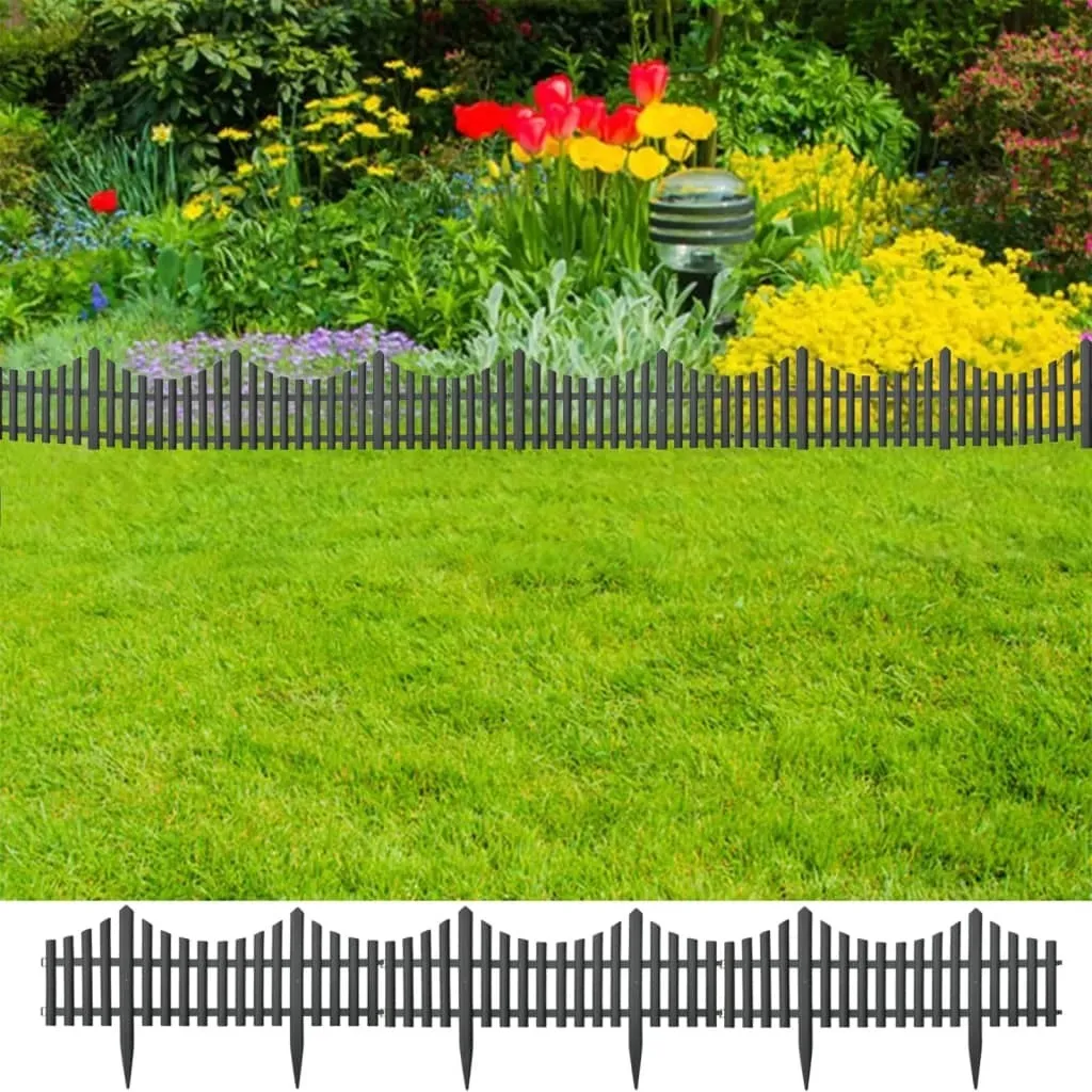 Bordure de pelouse 17 pcs anthracite 10 m en PP flexible et résistante
